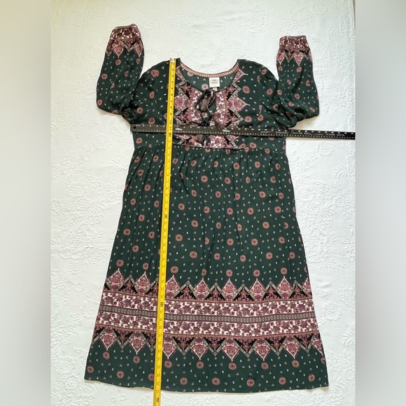 Knox Rose XL Boho Peasant Prairie Green Floral MIDI Dress Rayon - Picture 7 of 11